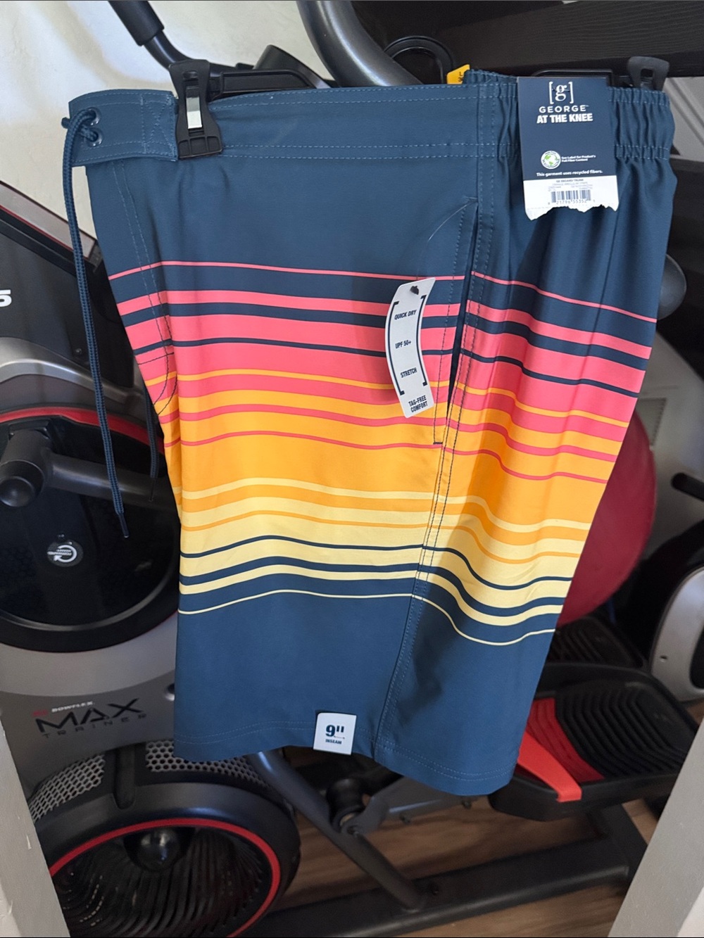 George Men’s Navy Board Shorts with Orange & Yellow Stripes P 11